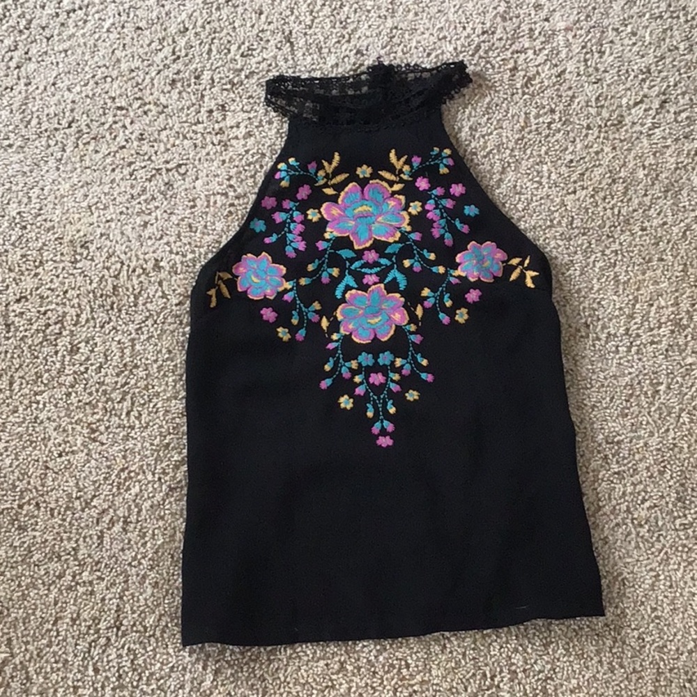 Black with flowers halter top